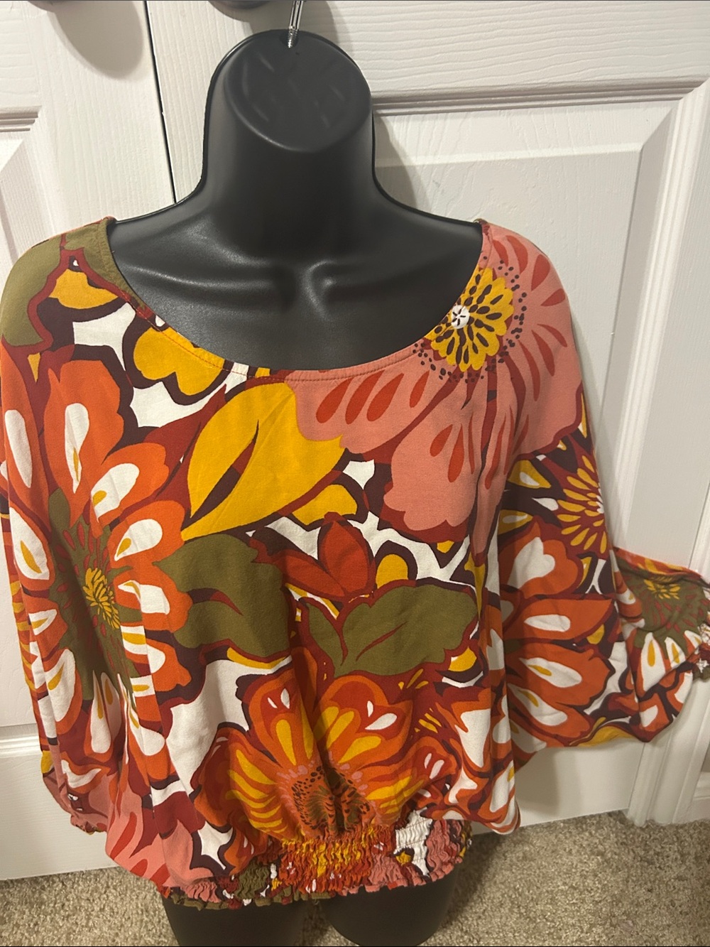 Coco Bianco Floral Scoop Neck Tunic in Orange, Yellow, Olive & Pink